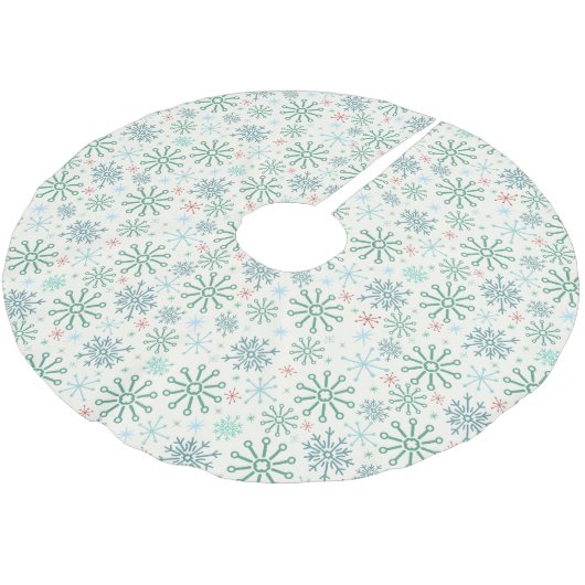 クリスマスレトロスノーフレークスパターンクリームまカスタムたは ブラッシュドポリエステルツリースカート (アングル)