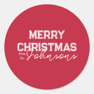 クリスマスレトロタイポグラフィレッド ラウンドシール