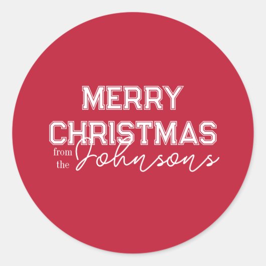 クリスマスレトロタイポグラフィレッド ラウンドシール (正面)