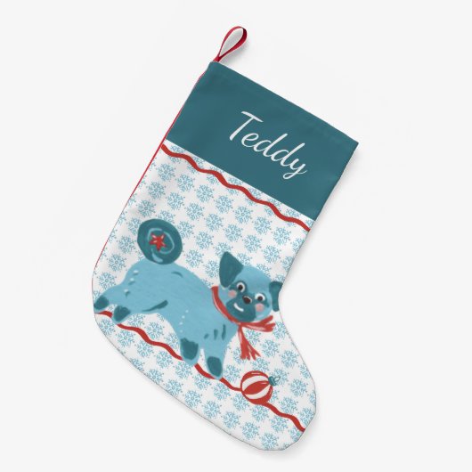 クリスマスレトロパグドッグカワイトヴィンテージカモダンラー スモールクリスマスストッキング (正面 (吊り時))