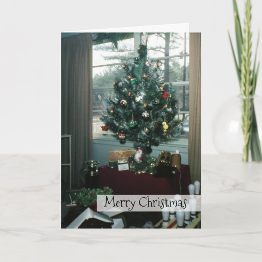 クリスマスレトロホリデーツリーとティンゼルとギフト シーズンカード (正面)
