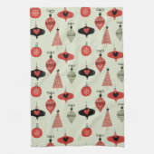 クリスマスレトロミッドセンチュリーグリーン キッチンタオル (縦)