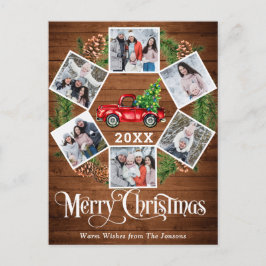 クリスマスレトロレッドファームトラックグリーティング6写真 ポストカード