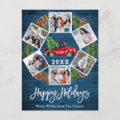 クリスマスレトロレッドファームトラックホリデーフォトカード ポストカード (正面)