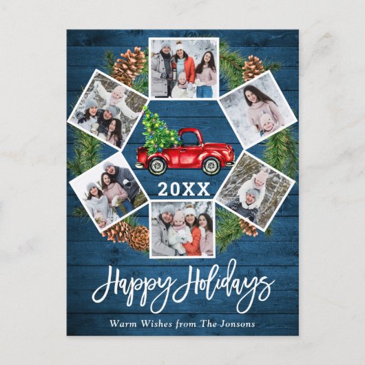 クリスマスレトロレッドファームトラックホリデーフォトカード ポストカード (正面)