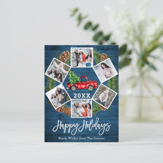 クリスマスレトロレッドファームトラックホリデーフォトカード ポストカード (スタンド正面)