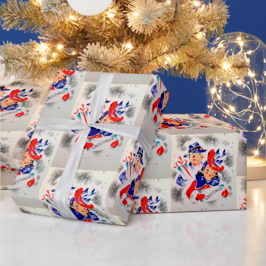 クリスマスレトロヴィンテージカップルパーティーラップ ラッピングペーパー (クリスマス)