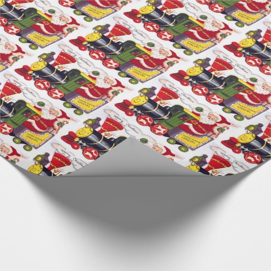 クリスマスレトロヴィンテージ列車とサンタチルドレン ラッピングペーパー (角)