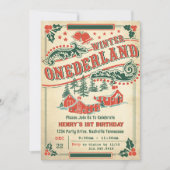 クリスマスレトロヴィンテージ素朴誕生日パーティー 招待状 (正面)