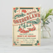 クリスマスレトロヴィンテージ素朴誕生日パーティー 招待状 (スタンド正面)