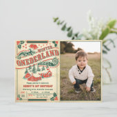 クリスマスレトロヴィンテージ素朴誕生日写真 招待状 (スタンド正面)