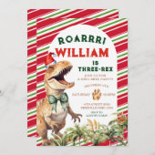 クリスマスレトロ恐竜弓水カラー誕生日 招待状 (正面/裏面)