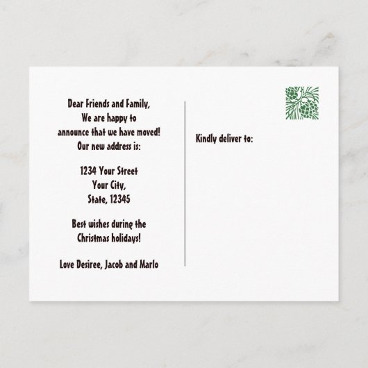 クリスマスレトロ素朴レッドトラック引っ越しました 案内ポストカード (裏面)