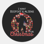 クリスマスレーのビッグフット&アンプエイリアンおもしろいが欲しい ラウンドシール (正面)