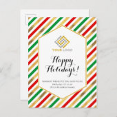 クリスマスロゴ赤金ゴールドストライプ緑のビジネス ポストカード (正面/裏面)
