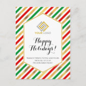 クリスマスロゴ赤金ゴールドストライプ緑のビジネス ポストカード (正面)