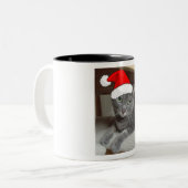 クリスマスロシアのブルーグレー猫 ツートーンマグカップ (正面左)