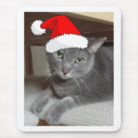 クリスマスロシアのブルーグレー猫 マウスパッド (正面)
