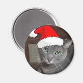 クリスマスロシアのブルーグレー猫 マグネット (正面/裏面)
