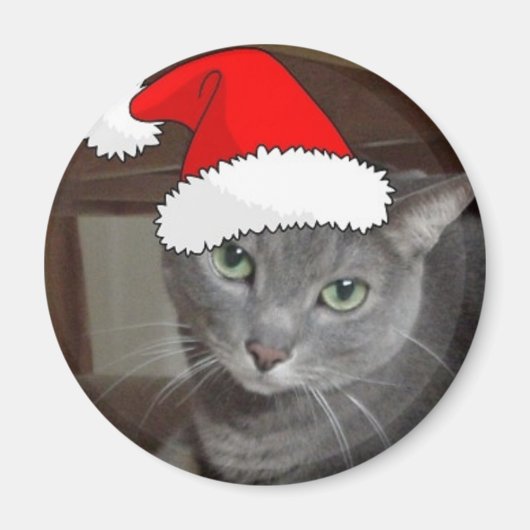 クリスマスロシアのブルーグレー猫 マグネット (正面)