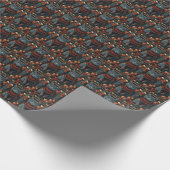 クリスマスロシアのプレゼント暖炉がついた青い猫 ラッピングペーパー (角)