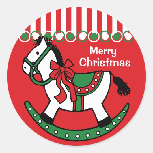 クリスマスロッキングカスタム馬 ラウンドシール (正面)