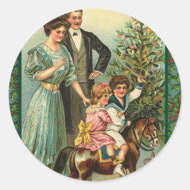 クリスマスロッキングホースヴィンテージアートカード ラウンドシール