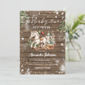 クリスマスロッキングホース素朴ウッドベビーシャワー 招待状 (スタンド正面)