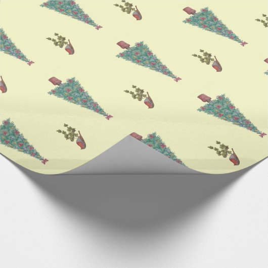 クリスマスロビンとクリスマスツリー ラッピングペーパー (角)
