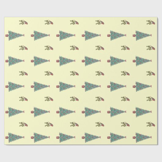 クリスマスロビンとクリスマスツリー ラッピングペーパー (フラット)