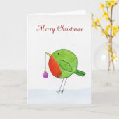 クリスマスロビンの水彩グリーティングカード カード (黄色い花)