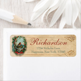 クリスマスロビンオールドアンティークビクトリアンスクラップレッド ラベル