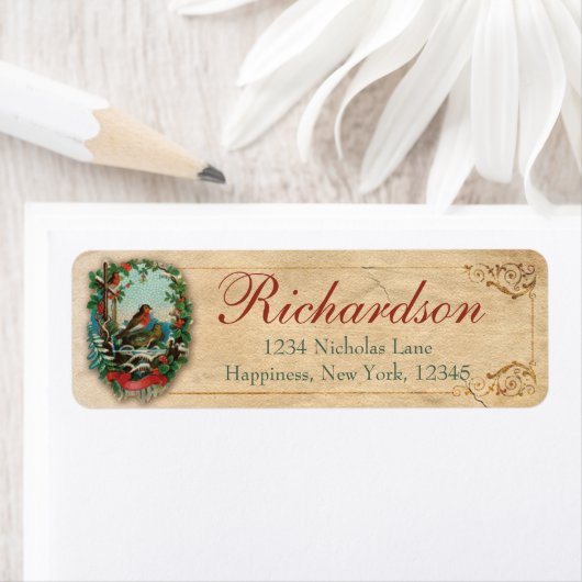 クリスマスロビンオールドアンティークビクトリアンスクラップレッド ラベル (インサイチュ)