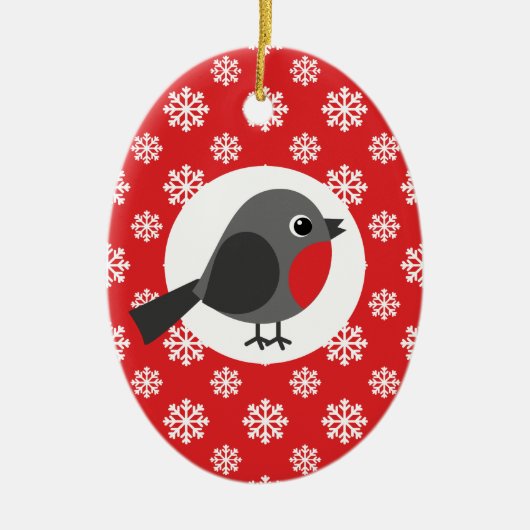 クリスマスロビンスノーフレークレッド セラミックオーナメント (正面)