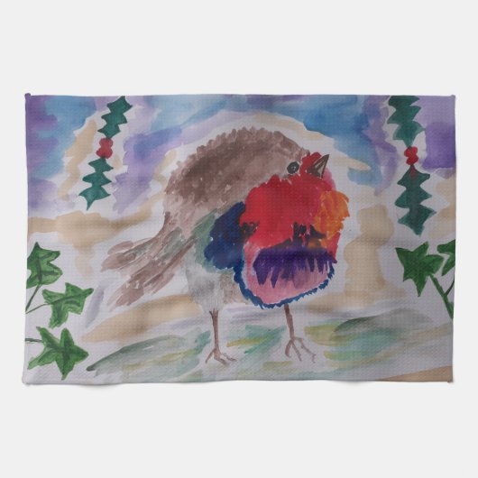 クリスマスロビンティータオル キッチンタオル (横)