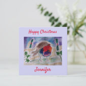クリスマスロビンパーソナライズされたフラットクリスマスカード カード (スタンド正面)