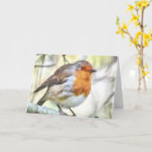 クリスマスロビンレッドバストウィンターウォーターの色 カード (黄色い花)