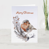 クリスマスロビンレッドブレストフローラウォーターカラー シーズンカード (正面)