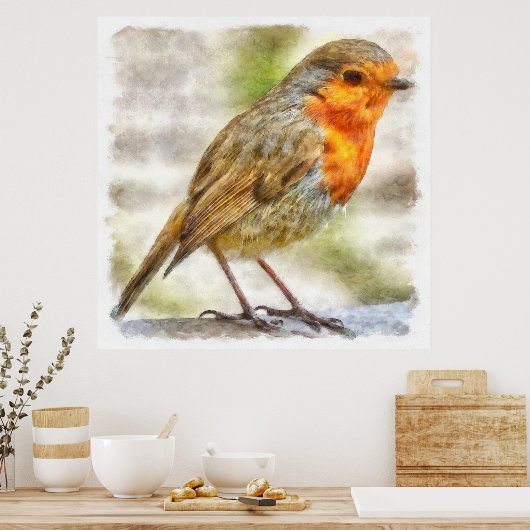 クリスマスロビン冬の水の色 ポスター (キッチン)