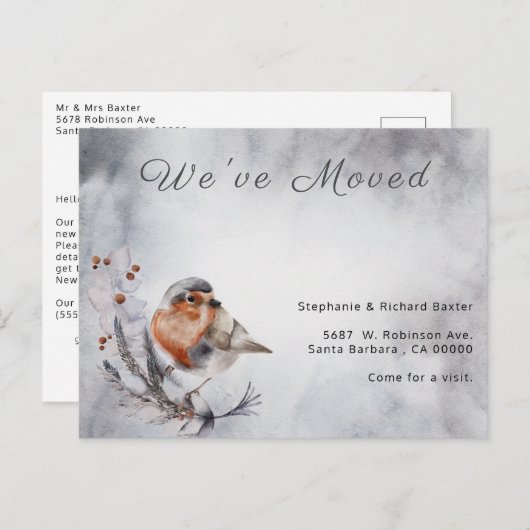 クリスマスロビン引っ越しましたグレイニューホームムービング 案内ポストカード (正面/裏面)