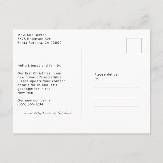 クリスマスロビン引っ越しましたグレイニューホームムービング 案内ポストカード (裏面)