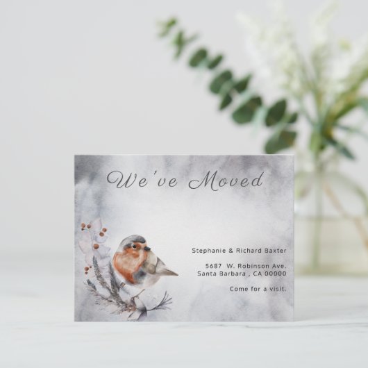 クリスマスロビン引っ越しましたグレイニューホームムービング 案内ポストカード (スタンド正面)