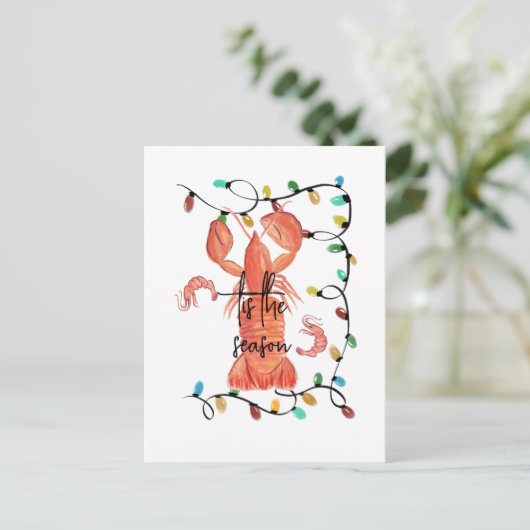 クリスマスロブスタークロウフィッシュ甲殻類の水色 ポストカード (スタンド正面)