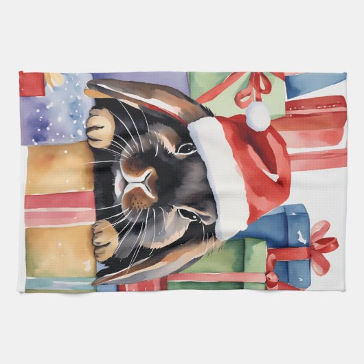 クリスマスロプバニーウサギ キッチンタオル (横)