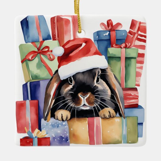 クリスマスロプバニーウサギ セラミックオーナメント (正面)