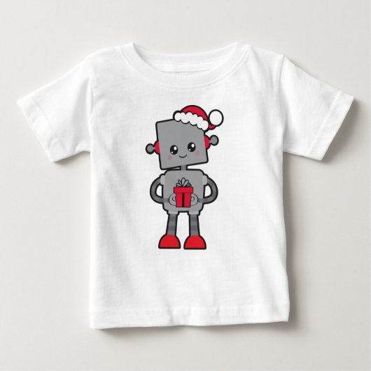 クリスマスロボット，かわいいロボット，サンタハット，贈り物 ベビーTシャツ (正面)