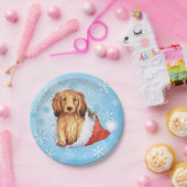 クリスマスロングヘアドダックスフント紙プレート ペーパープレート (パーティー)