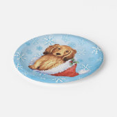 クリスマスロングヘアドダックスフント紙プレート ペーパープレート (アングル)