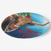 クリスマスロングホーン牛の紙プレート ペーパープレート (アングル)