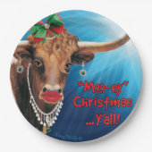 クリスマスロングホーン牛の紙プレート ペーパープレート (正面)